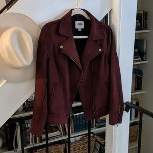 Maroon Faux Suede Moto Jacket